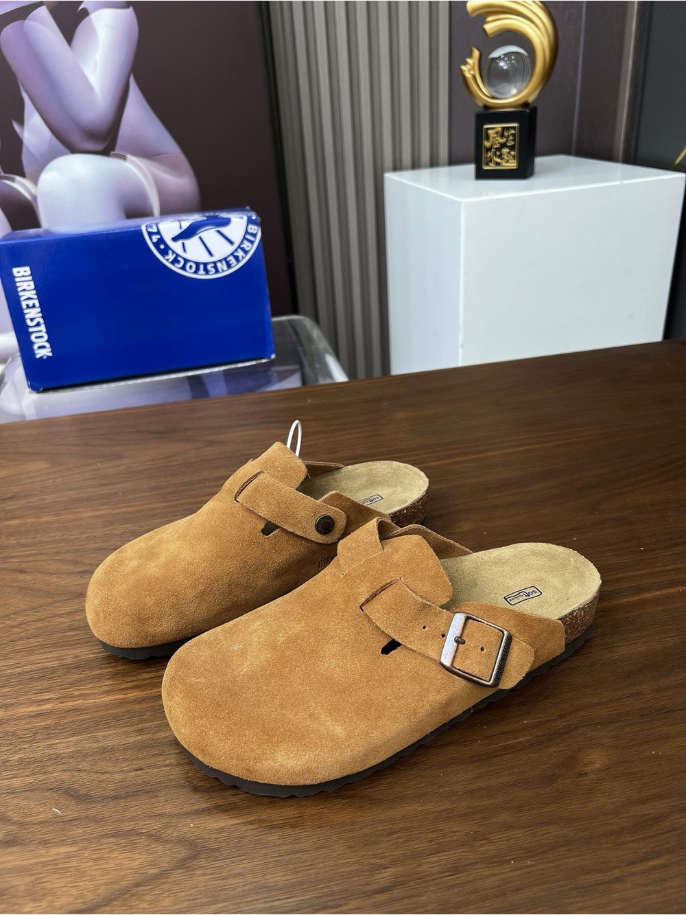 BIRKENSTOCK Boston taupe suede mule clogs